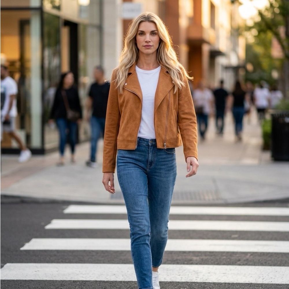LOFT Suede Moto Jacket in Camel Brown